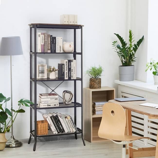 Industrial 5-Layer Bookshelf with Out-Stretched Legs-Rustic Brown - 31.5" x 13.5" x 67.5" (L x W x H)
