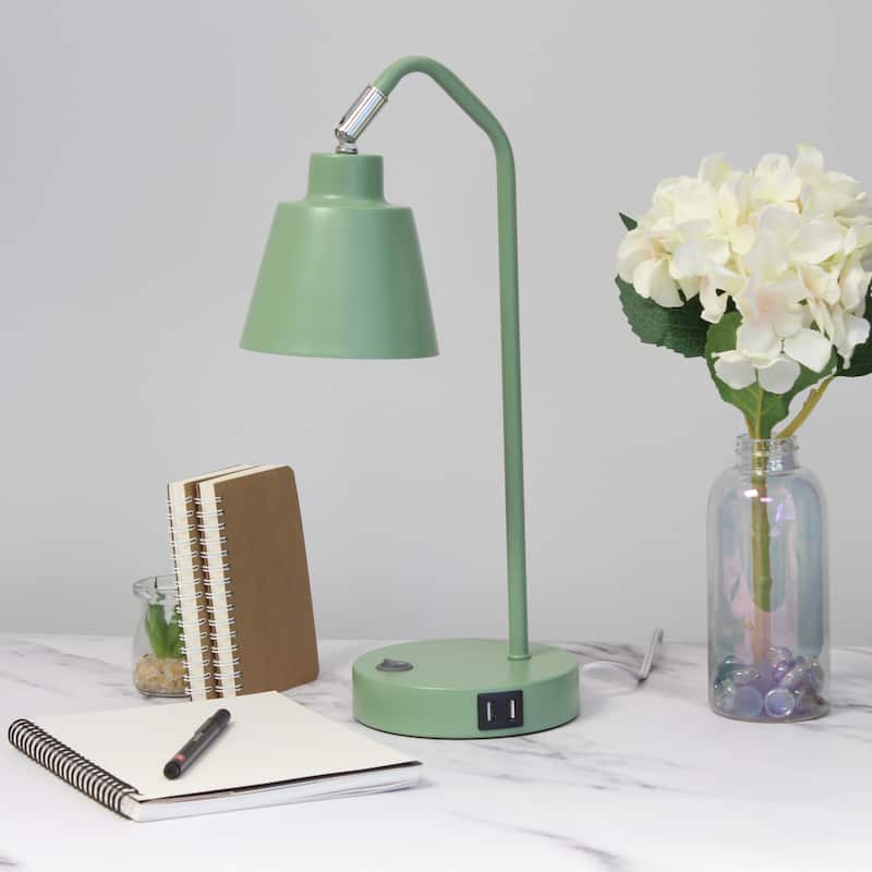 Modern Adjustable Metal Desk Lamp with USB Charging Port in Multiple Colors - 7.8" (L) x 5.6" (W) x 16" (H)