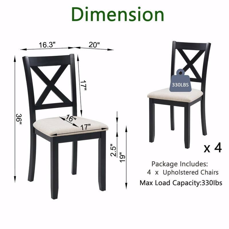 Wooden Dining Chairs Set of 4, Upholstered Kitchen & Dining Room Side Chairs with Padded Seat for Living Room