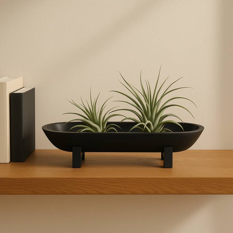 Handcrafted Wooden Oval Footed Accent Bowl for Home Decor-16" - 15.5"