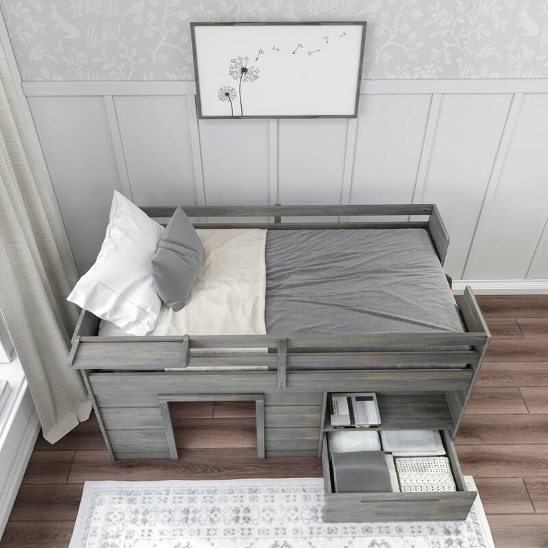 Max and Lily Farmhouse Twin Loft Bed with 1 Drawer