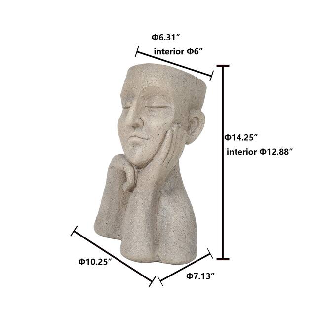 Off White Speckled MgO Thoughtful Bust Head Planter