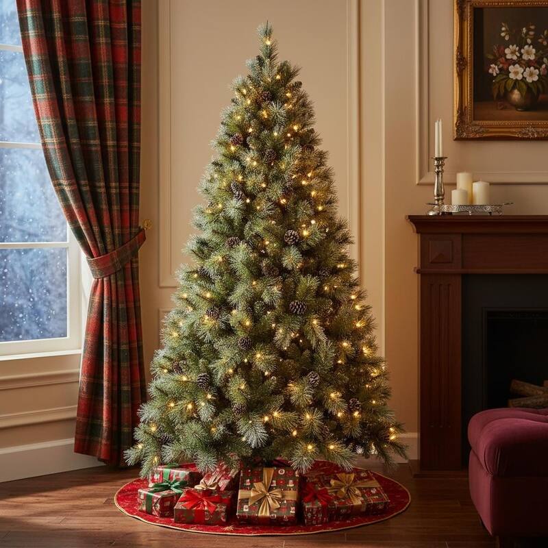 HomeRoots 9' Pre Lit Full Pine Christmas Tree With Decorations - Green - 63.00 in. x 108.00 in. x 63.00 in. - Green - 9 Foot