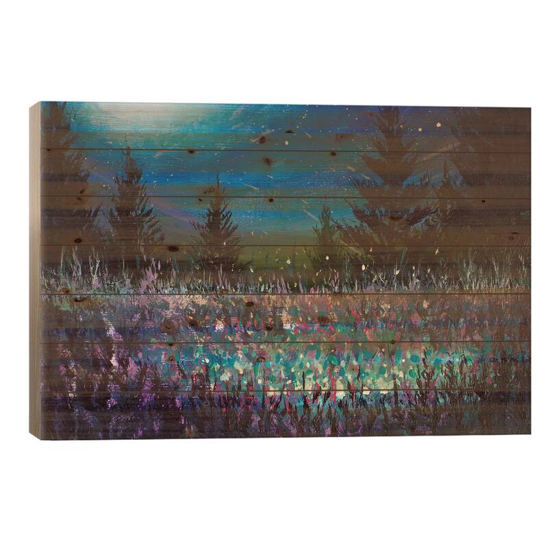 Purple Night Forest Landscape Print On Wood by Valery Rybakow - Multi-Color - 18x26x1.5