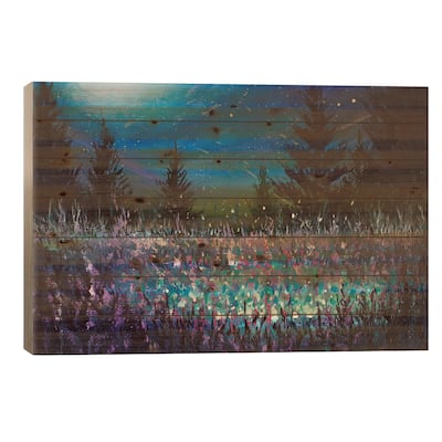 Purple Night Forest Landscape Print On Wood by Valery Rybakow - Multi-Color