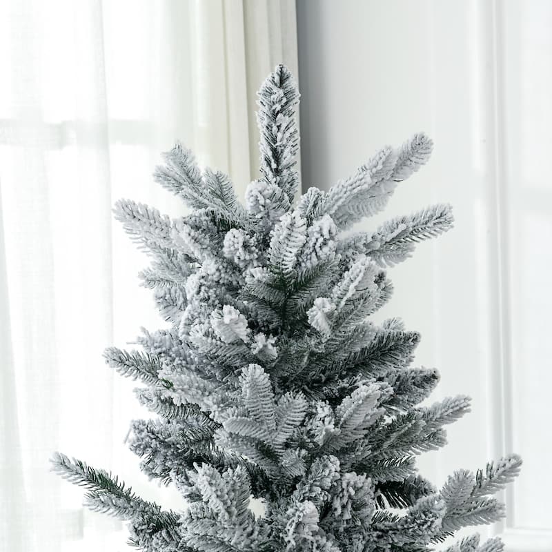 HOMCOM 6ft Tall Flocked Artificial Christmas Tree Holiday Décor with 477 Snow Branches, Auto Open, Steel Base, Green - 5.89 ft