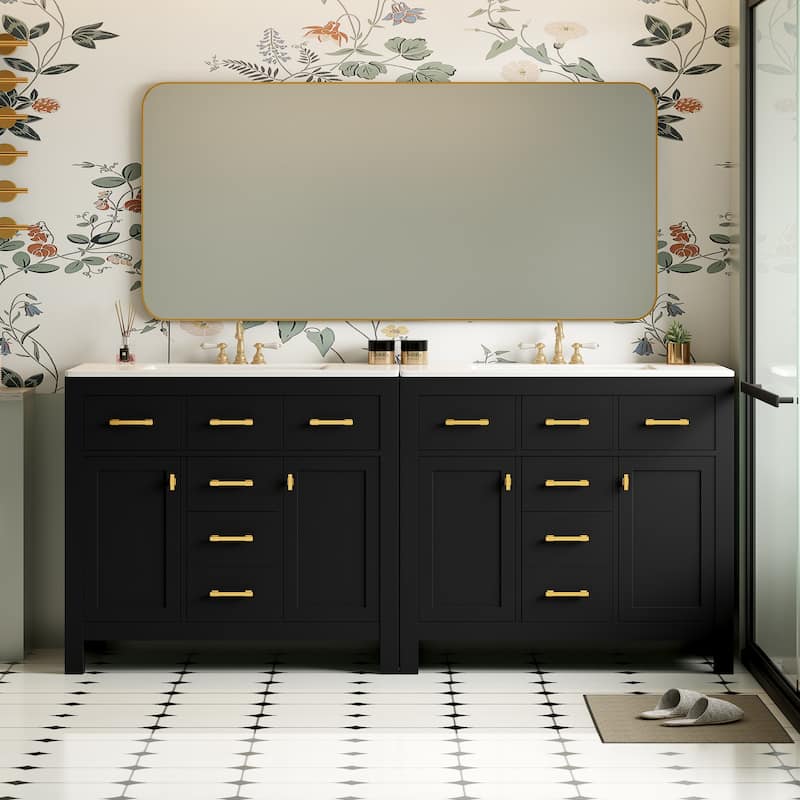 72"Bathroom Vanity with Ceramic Sink Combo Set, Modern Freestanding Single Bathroom Cabinet with 4 Drawers & 2 Cabinets