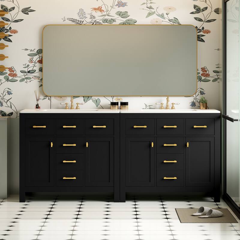 Roomfitters 72" Freestanding Bathroom Vanity with Ceramic Sink, Solid Wood Storage Cabinet with Drawers and Doors