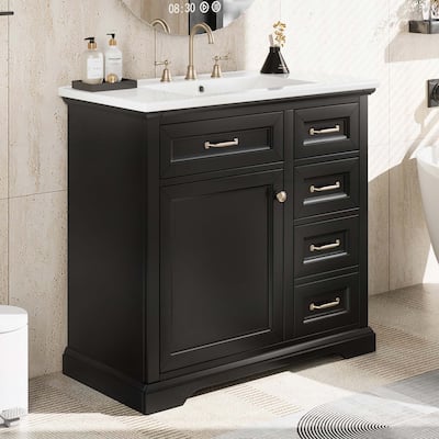 Freestanding Vanity Set with 2 Tip-out Drawers, Soft Close Door Hinges