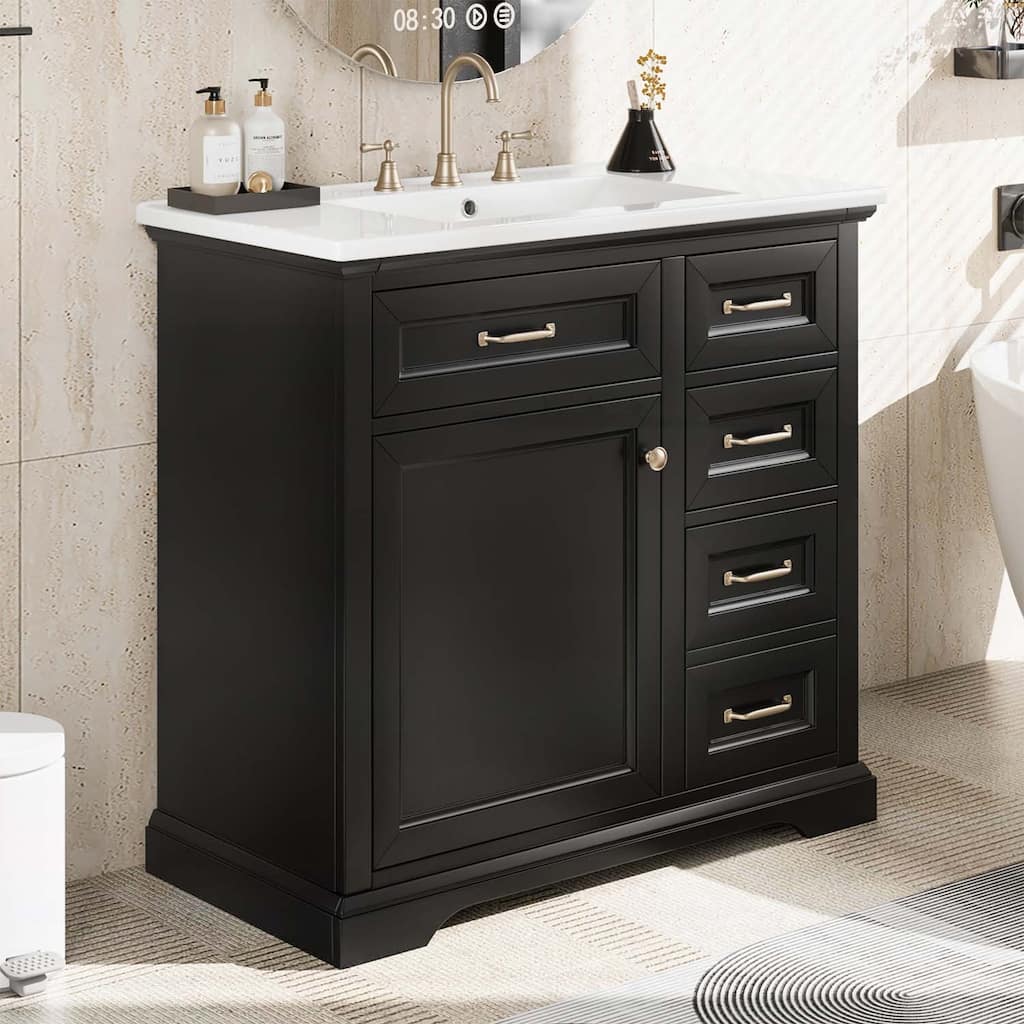 Freestanding Vanity Set with 2 Tip-out Drawers, Soft Close Door Hinges