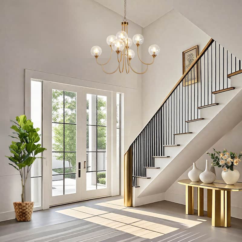 Modern Glam 8-Light Gold Chandelier Globe Glass Classic Dimmable Lights for Dining Living Room - Dia. 36.6"xH 30.7"