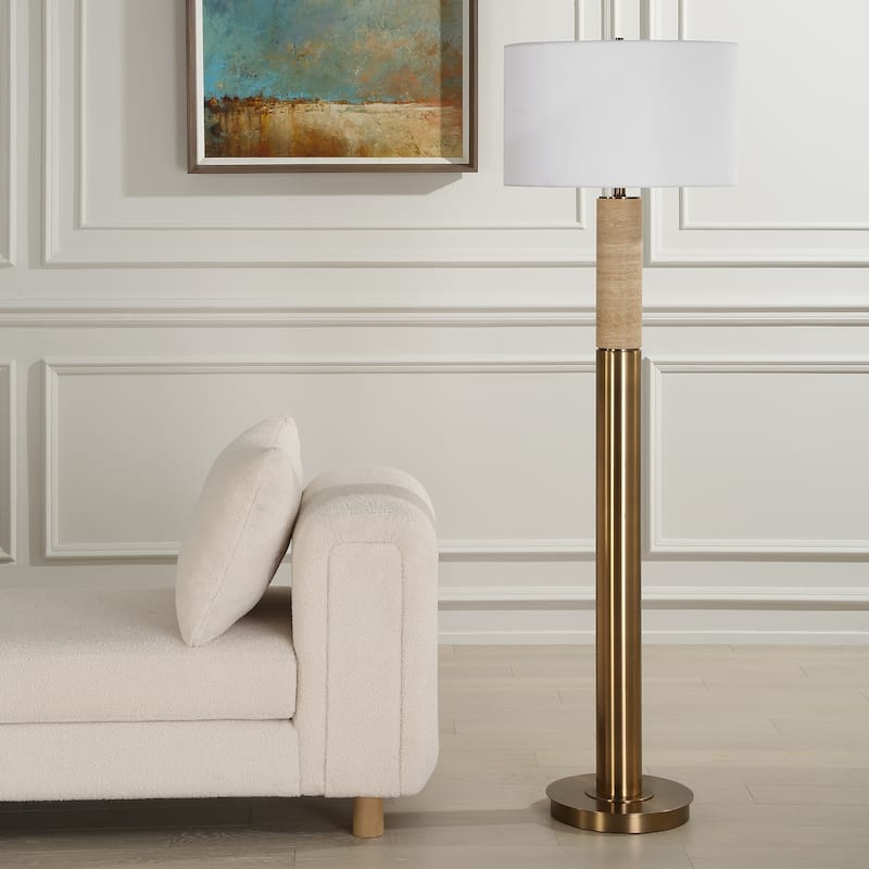 Solid Floor Lamp with Drum Shade - 66" - Antique Brass Plated Finish