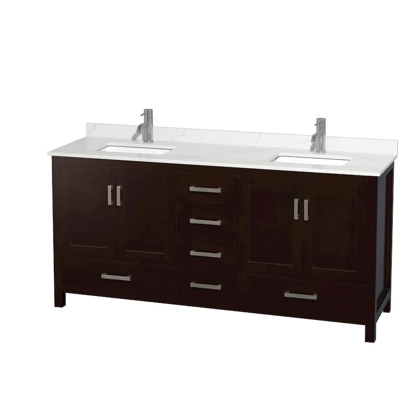 Wyndham Collection WCS141472D-QTZ-UNSMXX Sheffield 72" Free Standing - Espresso / Giotto Quartz Top / Brushed Chrome