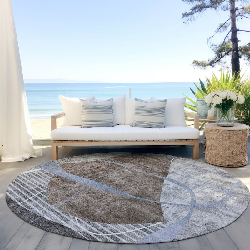 Machine Washable Indoor/ Outdoor Chantille Contemporary Abstract Rug - Chocolate - 8' x 8'