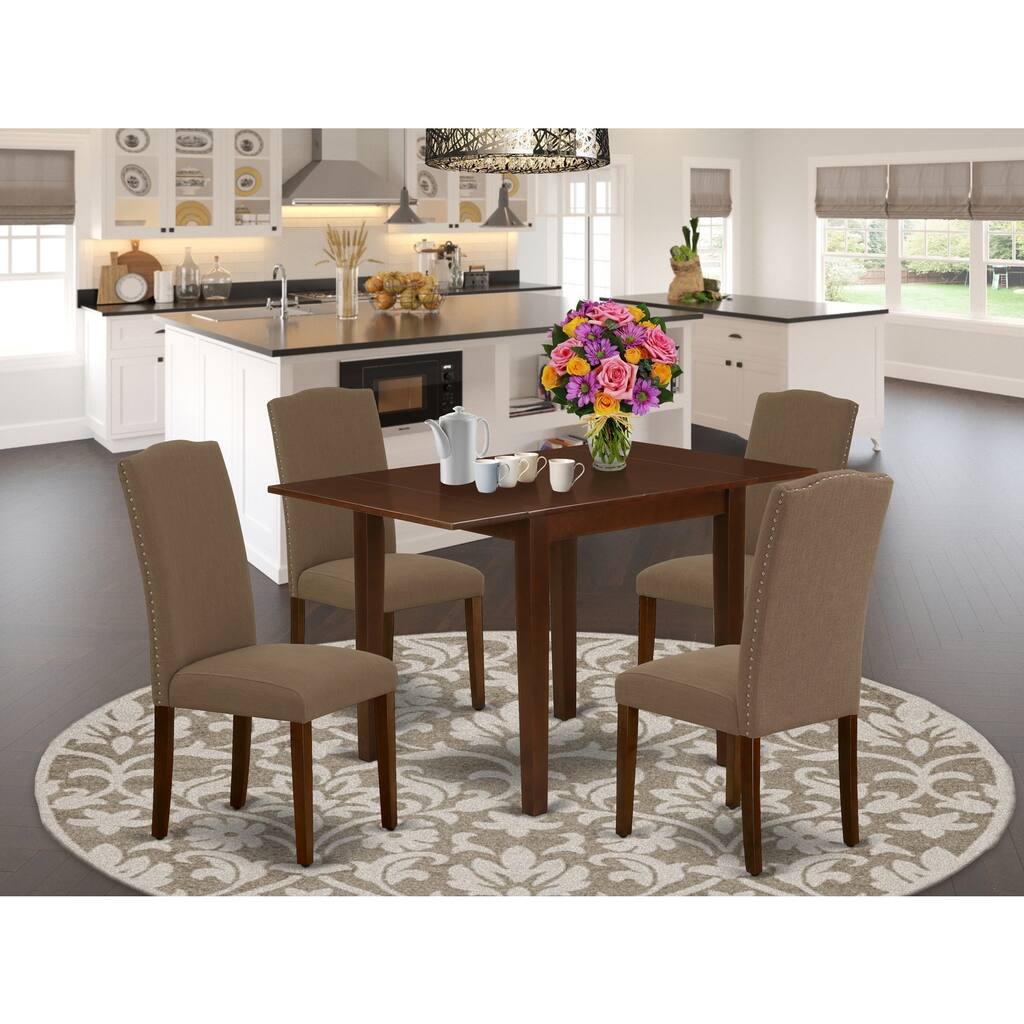 HomeStock 5-Pc Mahogany Finish Solid Wood Top - Dining Room Set - Seats 4