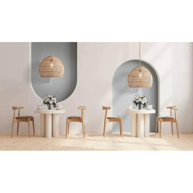 Santana Brown Rattan Pendant Light – Large Handwoven Ceiling Light Fixture for Living Room, Kitchen in Boho & Coastal Style