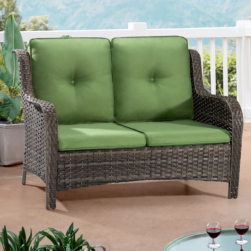 Cozywor Brown Wicker Outdoor Patio Loveseat with Cushions