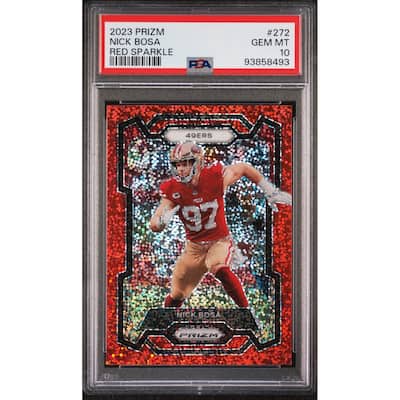 Nick Bosa 2023 Panini Prizm Red Sparkle Football Card #272 Graded PSA 10 Cert # 93858493 - 8' x 11'