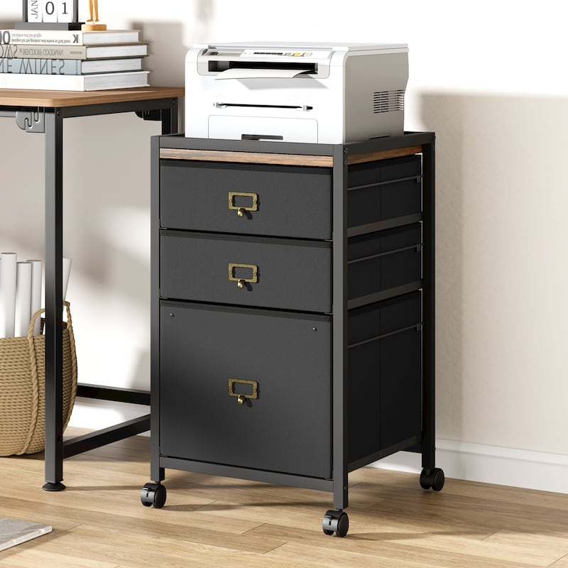 Mobile Filing Cabinet Printer Stand Fits A4 or Letter Size with Drawers - Black - Letter