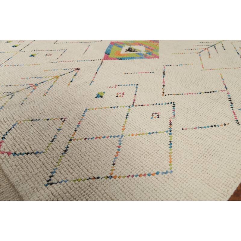 Ivory Geometric Moroccan Oriental Area Rug Handmade Wool Carpet - 5'11"x 9'6"