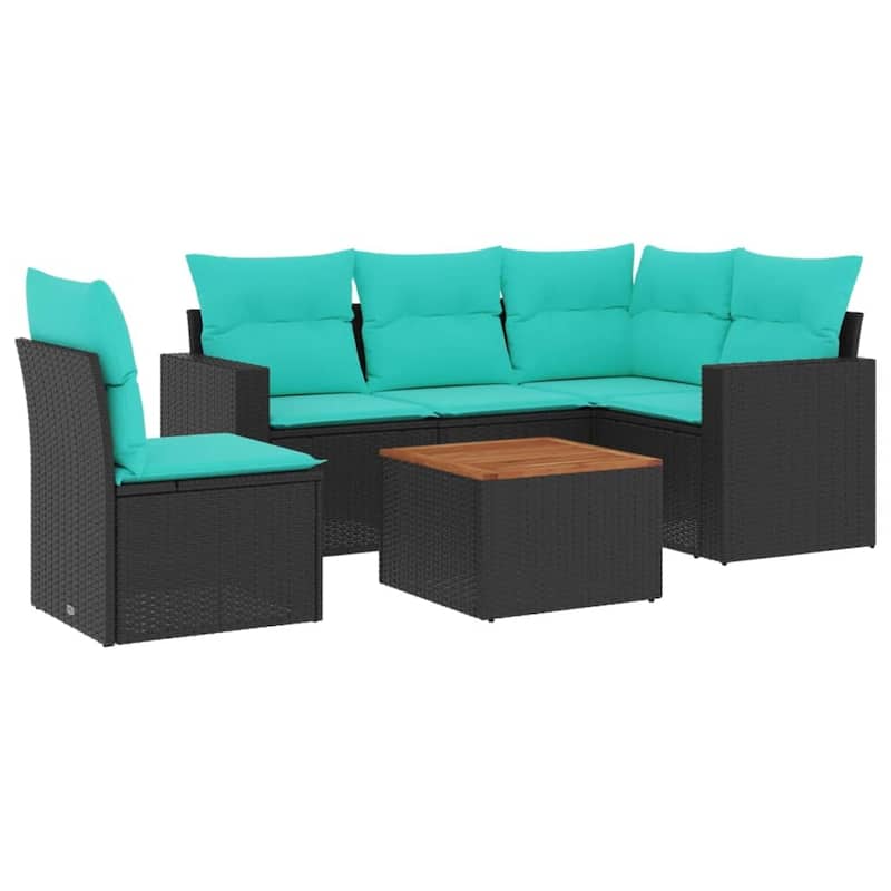 vidaXL 6 Piece Patio Sofa Set with Cushions Black Poly Rattan - 24.4 x 24.4 x 27.2