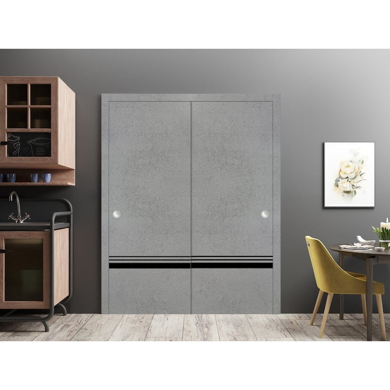 Bypass Doors 36 x 80 Planum 0012 Concrete with Sturdy Rails