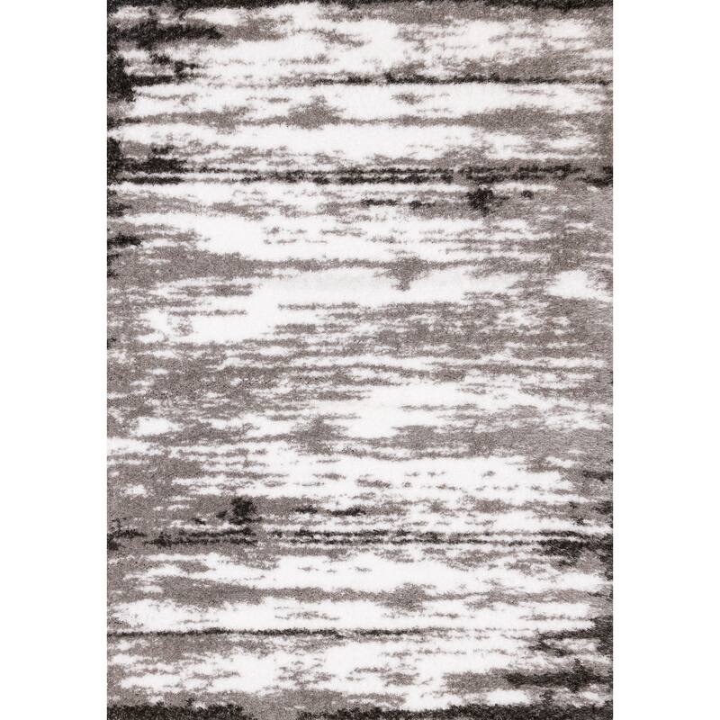 Black White Grey Distressed Soft Shag Rug