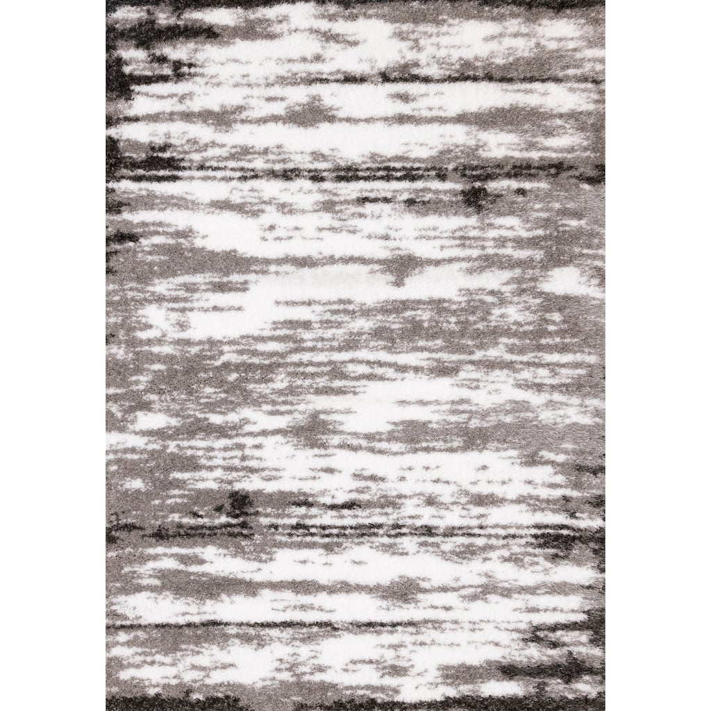 Black White Grey Distressed Soft Shag Rug