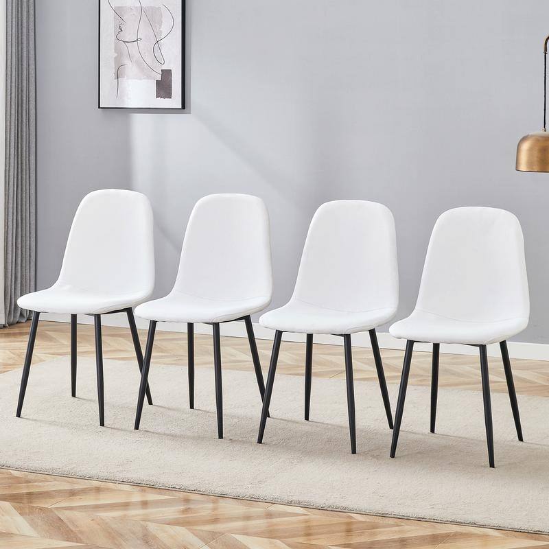 Set of 4 Modern Dining Chairs - Breathable Linen-Cotton Upholstery & Sturdy Integrated Metal Legs