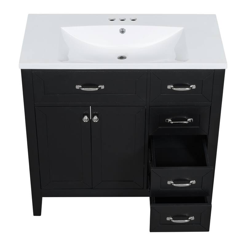 36" Bathroom Wood Vanity Cabinet with Rectangular Ceramic Sink, Drawer