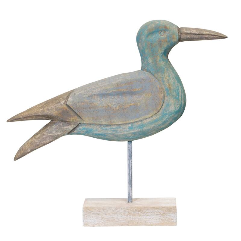 StyleCraft Crain - Natural Wood Bird On Stand Marine - Green, Whitewash