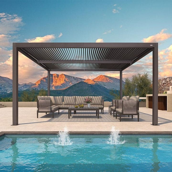PURPLE LEAF Louvered Pergola with Solar Lights Hardtop Gazebo for Patio