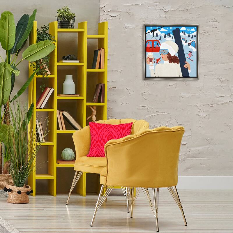 Stupell Sipping Cocoa on Ski Lift Framed Floater Canvas Wall Art Design By Carrie Cantwell