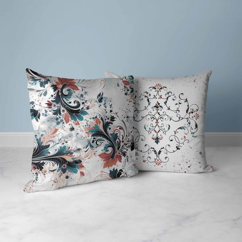 Motif Whirlwinds Faux Suede Reversible Throw Pillow Bronze and Turquoise