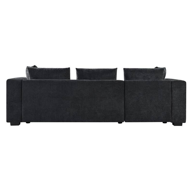 L-Shaped Sectional Sofa with Chaise Lounge, Chenille Upholstered Sleeper Couch with Wooden Storage Compartment & Throw Pillows