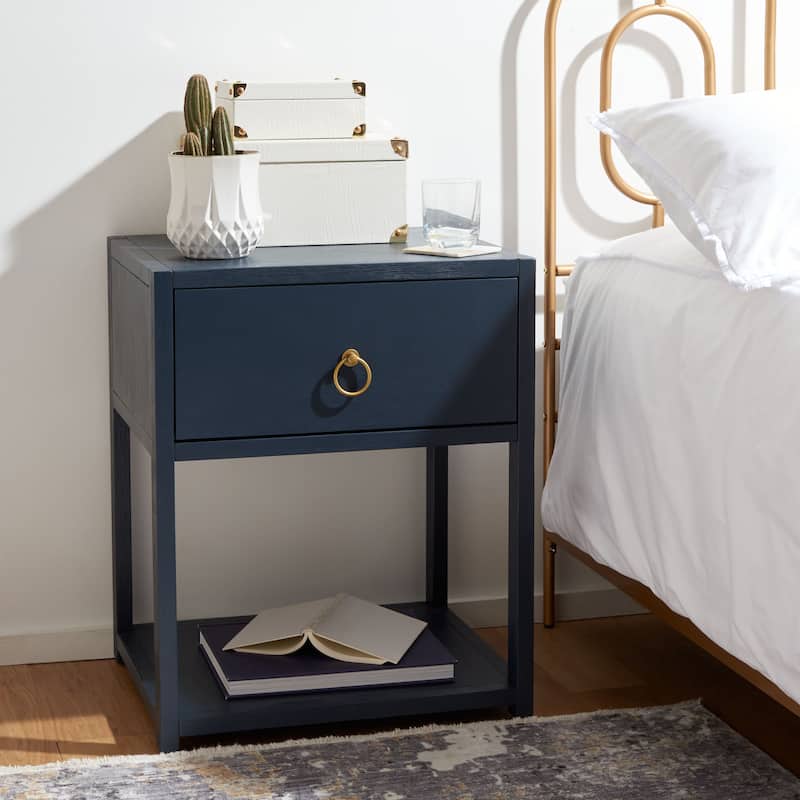 SAFAVIEH Maci 1-Drawer 1-Shelf Accent Table Nightstand - Navy