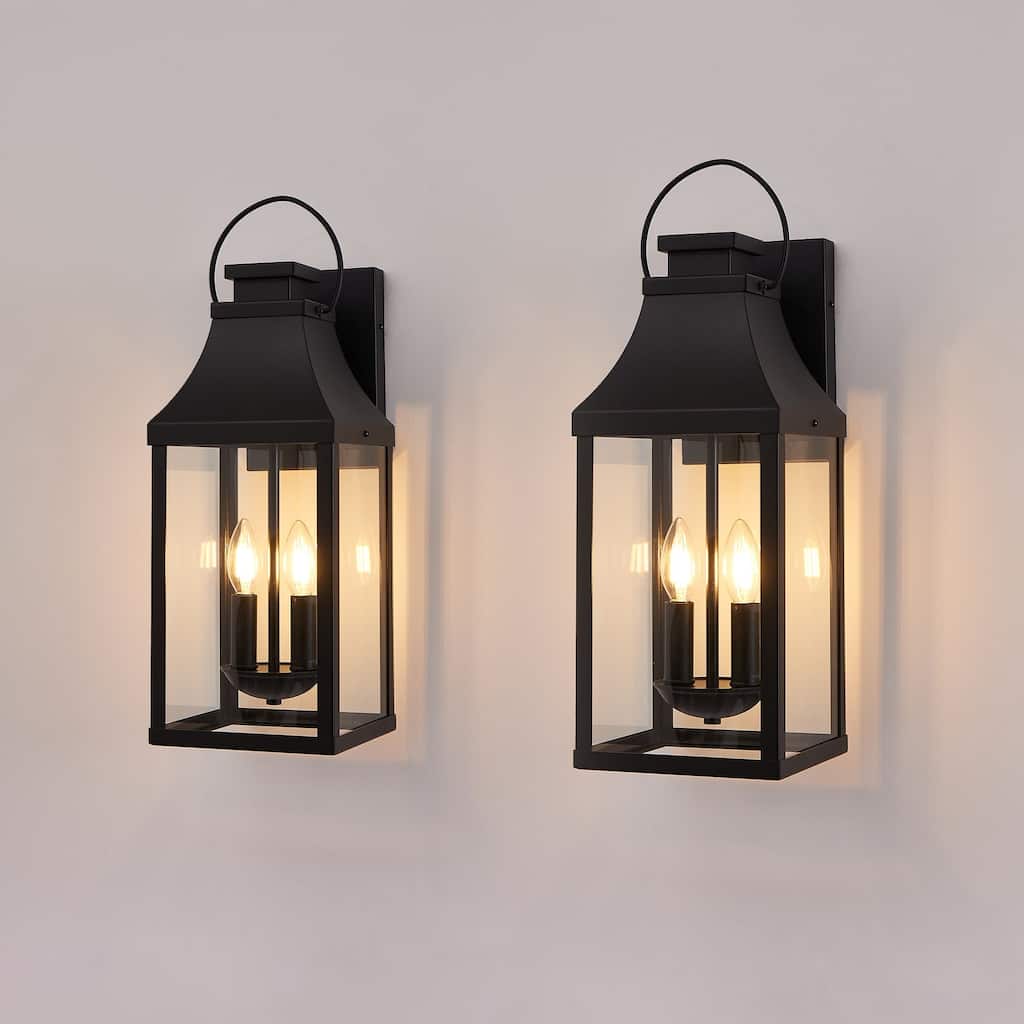 20" Outdoor Wall Light, 2-Pack Porch Light Outdoor Wall Sconce Lantern, 2-Light Lighting Fixture, Outside Light for House Garage