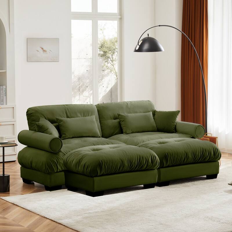 Modern Sectional Couch Comfortable Upholstered Sofa Set with Lumbar Pillow and Throw Pillow for Living Room
