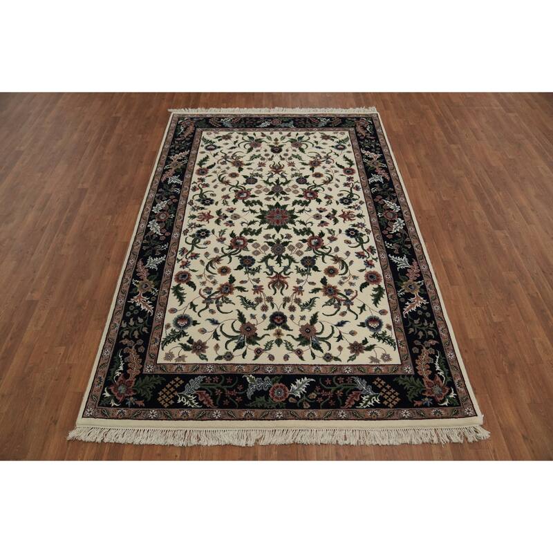 Hand Knotted Oriental 100% Wool Carpet Traditional All-Over Beige & Ivories Aubusson Area Rug - 9' 0'' X 6' 0''