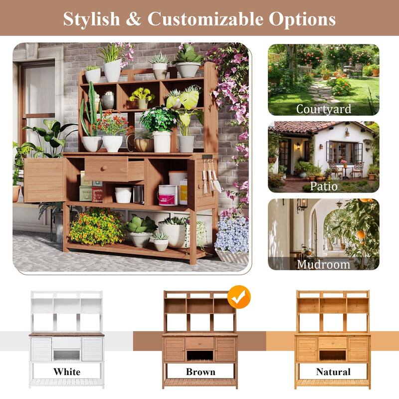 50.2'' Fir Wood Potting Bench with Hutch