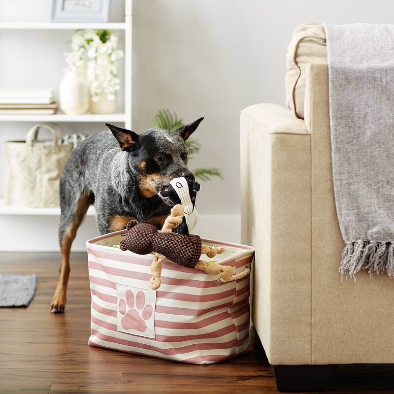 Bone Dry Polyester Pet Bin Stripe With Paw Patch Black Rectangle Large