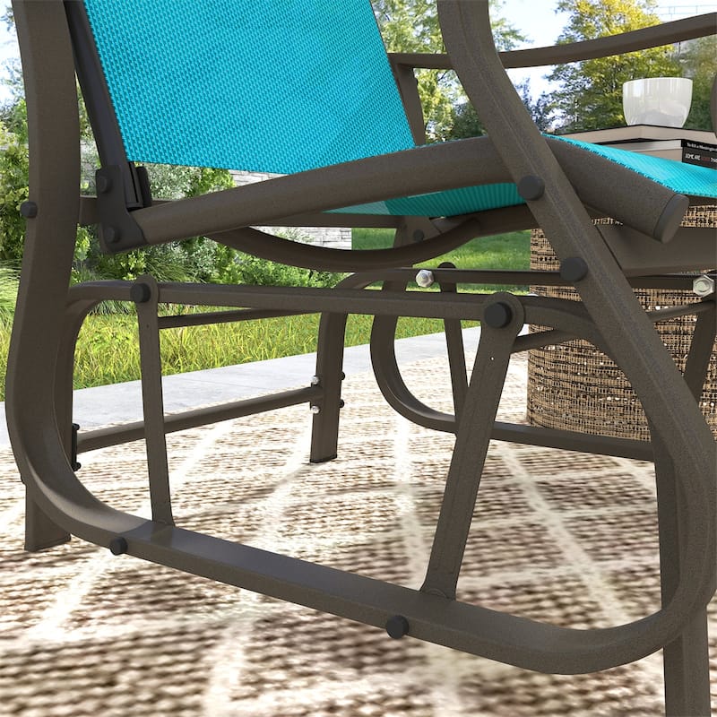 Steel Patio Glider Chair with Mesh Seat and Outdoor Use - 25.75" W x 30.5" D x 38.25" H
