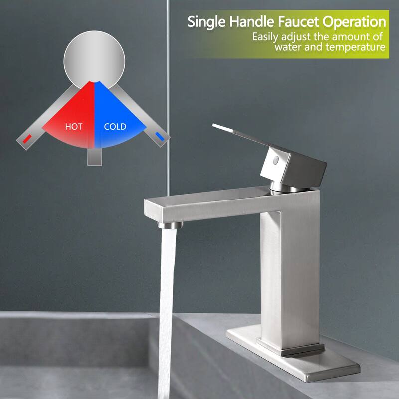 Modern Single Handle Bathroom Sink Faucet with Deck Plate and Drain Assembly, Fingerprint Resistant, Single Hole