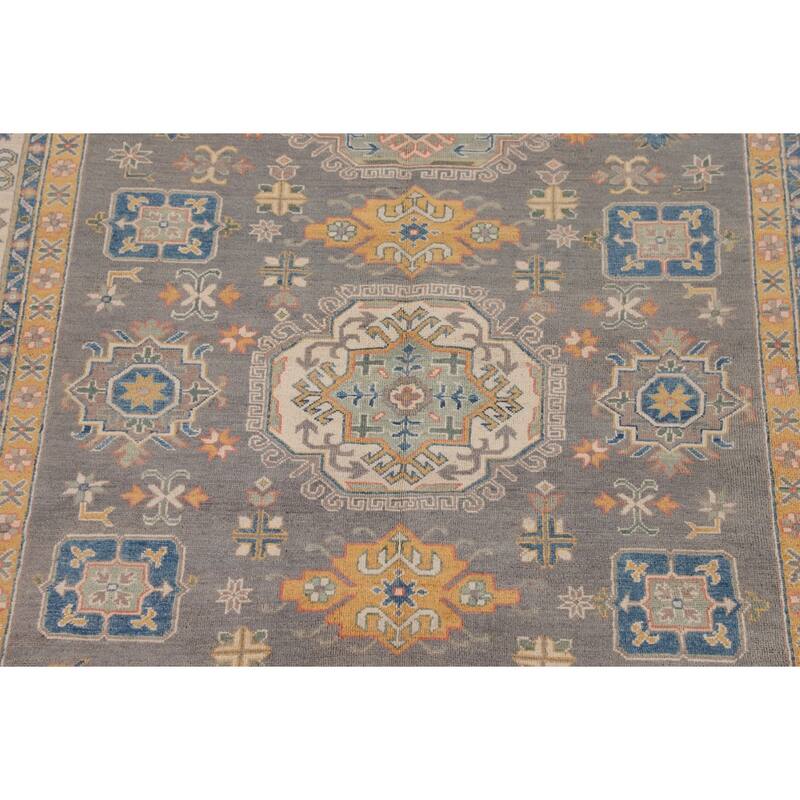 Ray Geometric Kazak Oriental Area Rug Hand-Knotted Wool Carpet - 6'7" x 9'8"