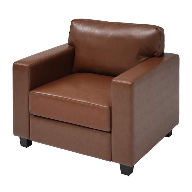 Christopher Knight Home - Harry Modern Upholstered Faux Leather Accent Armchair with Square Arms & High-Density Foam Seat