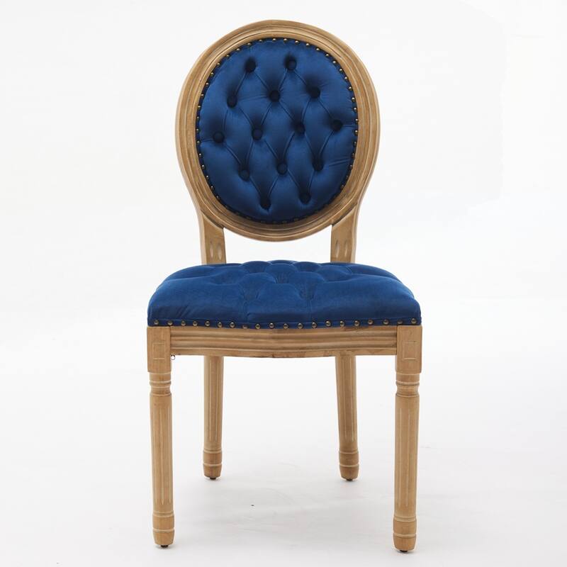 French Style Solid Wood Frame Antique Painting Linen Fabric Back Dining Chair