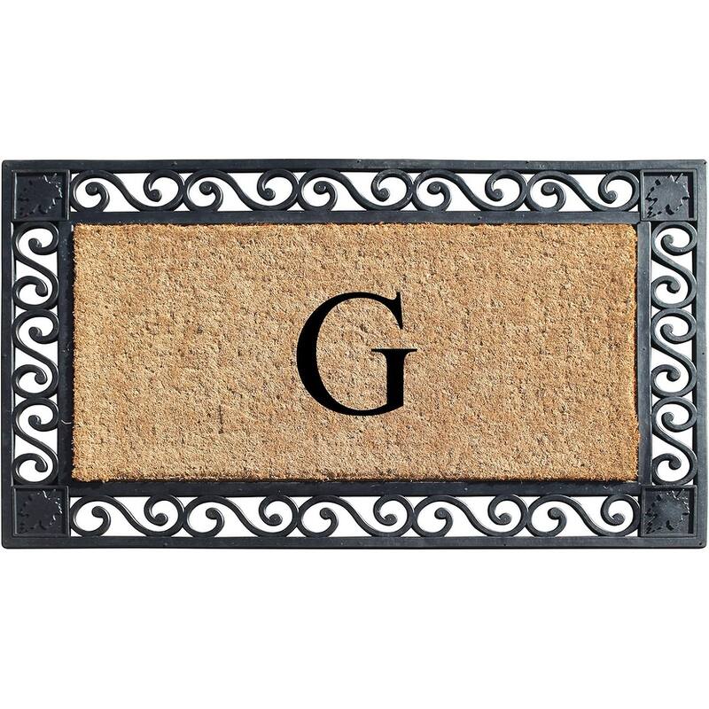 A1HC Rubber and Coir Maple Leaf, Heavy Weight Durable Monogrammed Doormat, 23"X38" Black - G   
