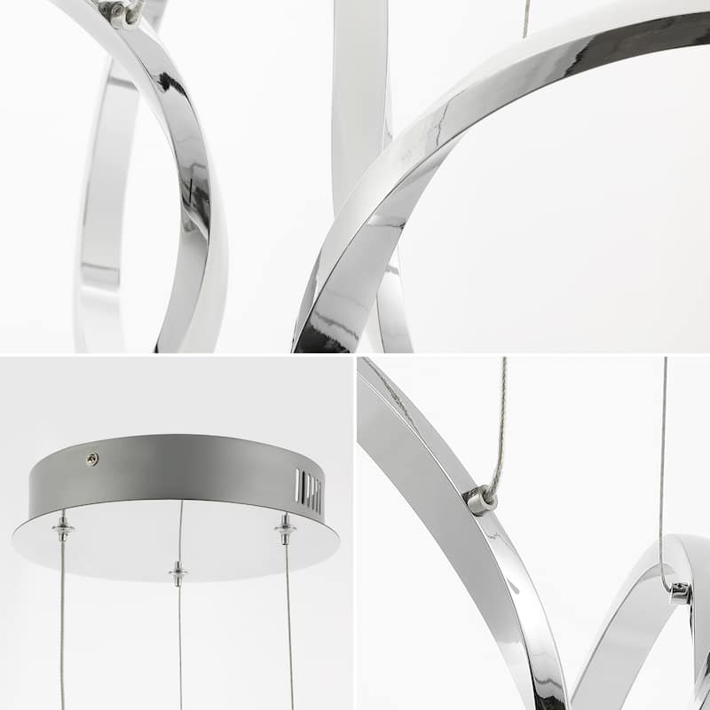 Alden 24" 1-Light Contemporary Minimalist Aluminum Ribbon Integrated LED Pendant, Chrome/Silver by JONATHAN Y