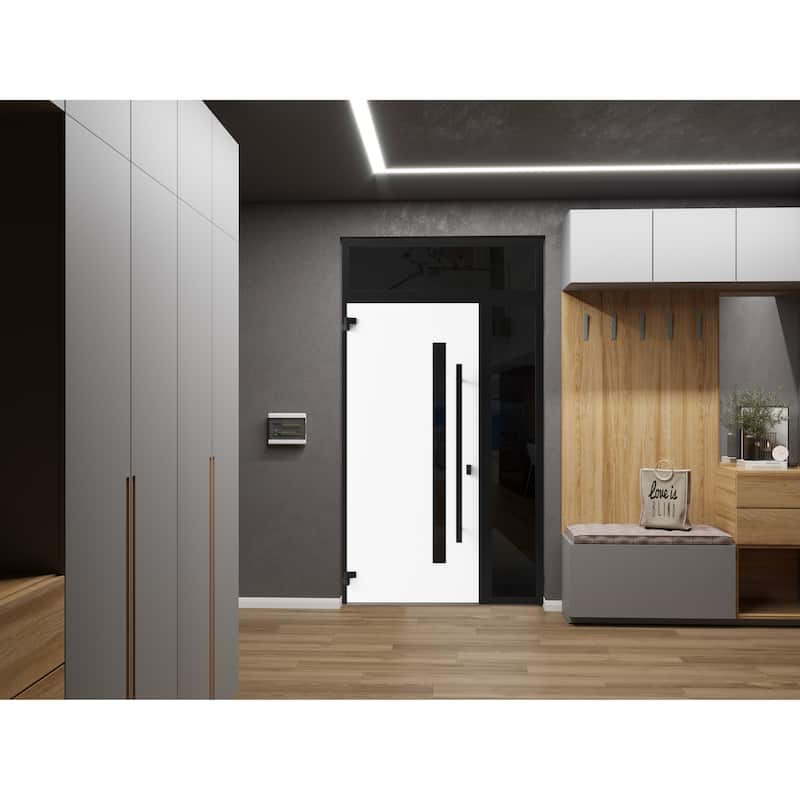 Front Exterior Prehung Steel Door Ronex 0144 Grey Entry Metal Painted W36xH80 Left hand Inswing
