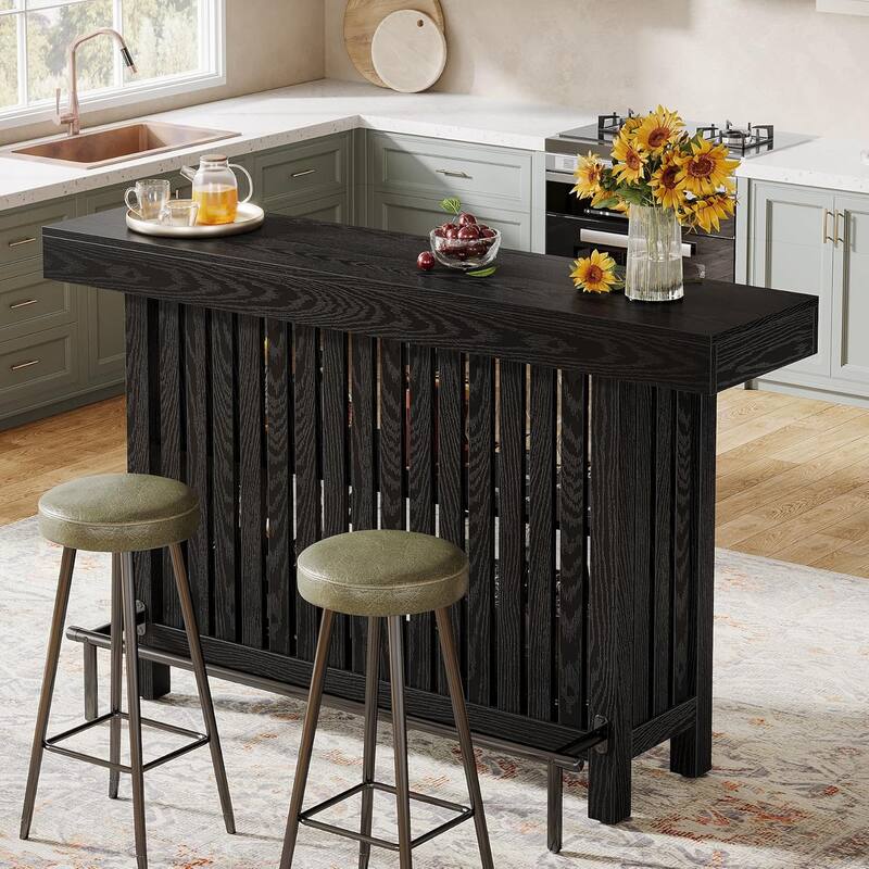 63" Modern Black Home Bar Unit 2-Tier Mini Bar Table Industrial